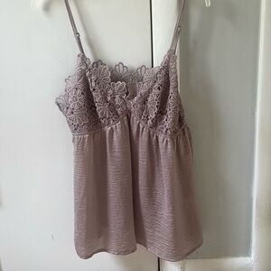 Lace-Detail Mauve Spaghetti Strap Camisole